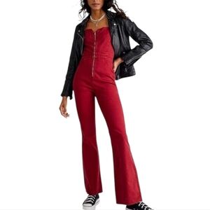 Free People We The Free CRVY 2nd Ave Red Open Back Wide Leg Jumpsuit Sz 12
